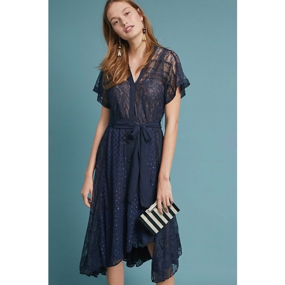 Beguile by Byron Lars Katalina Dress Anthropologie Navy Buttons Down
